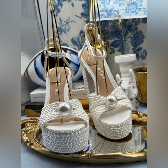 🆕 GIANNI BINI 🧿 NWOB KemaraTwo Embellished Pearl Studded Platform Sandal Sz 7 - Picture 4 of 16